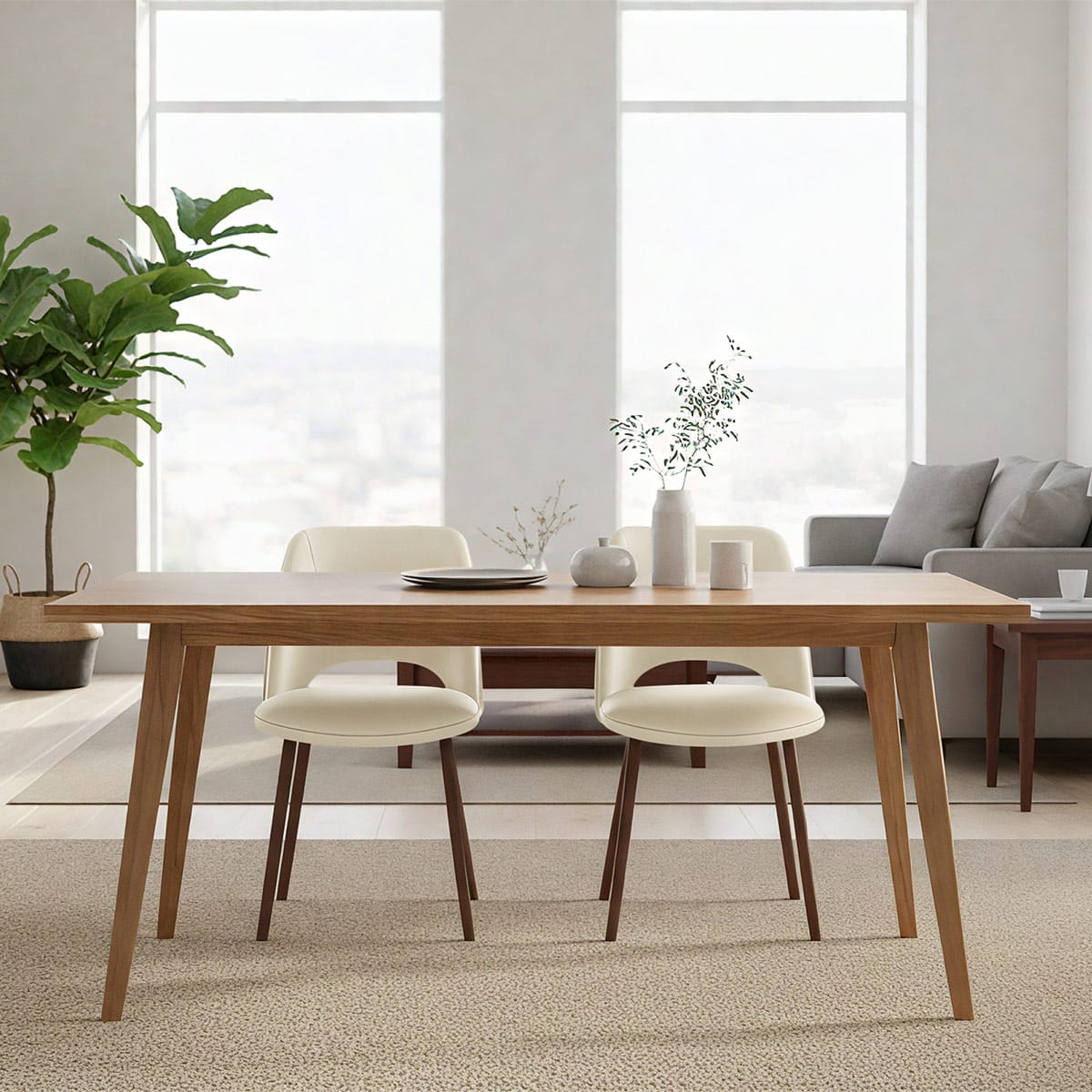 Walnussholz-Echtlederstuhl - Santo Beige