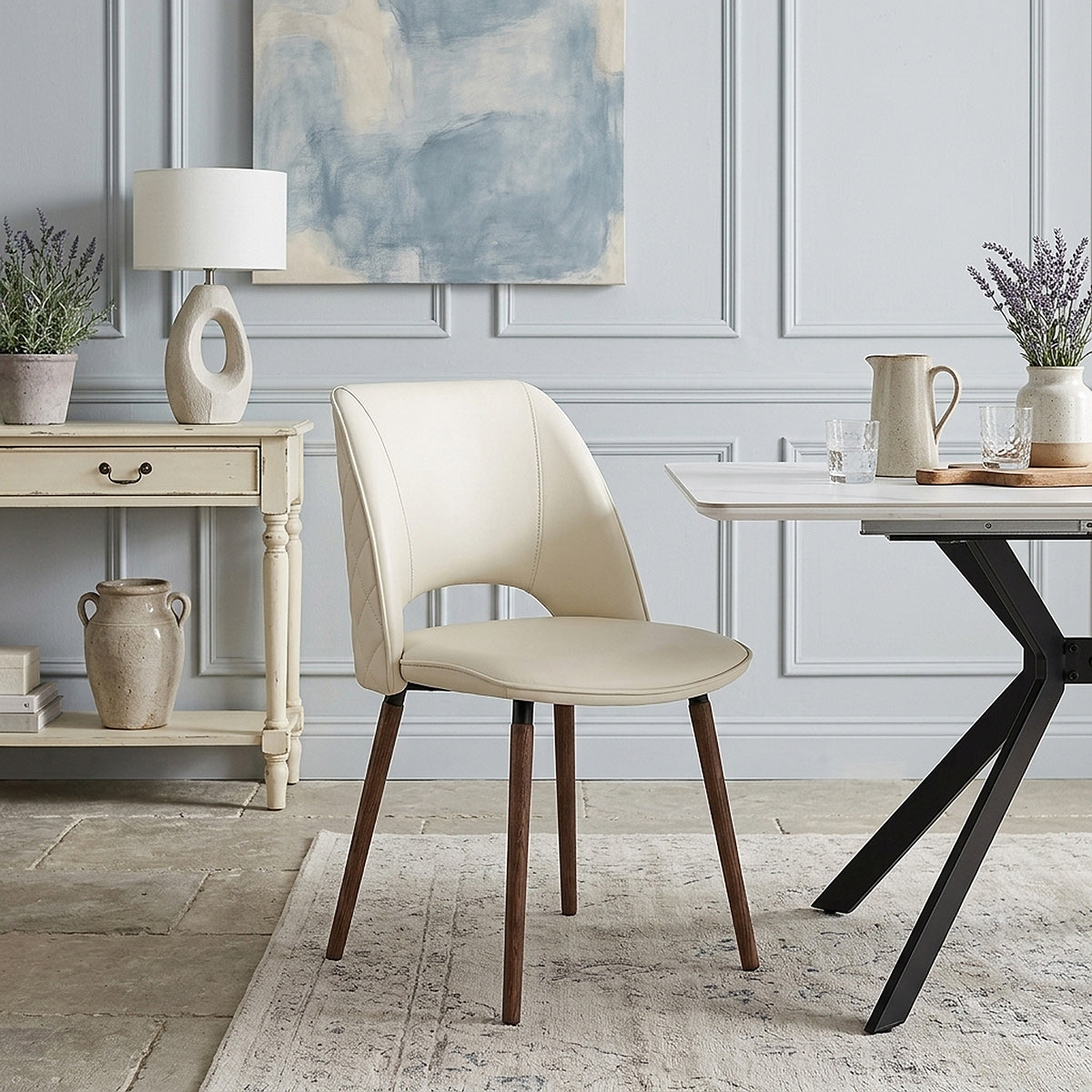 Walnussholz-Echtlederstuhl - Santo Beige
