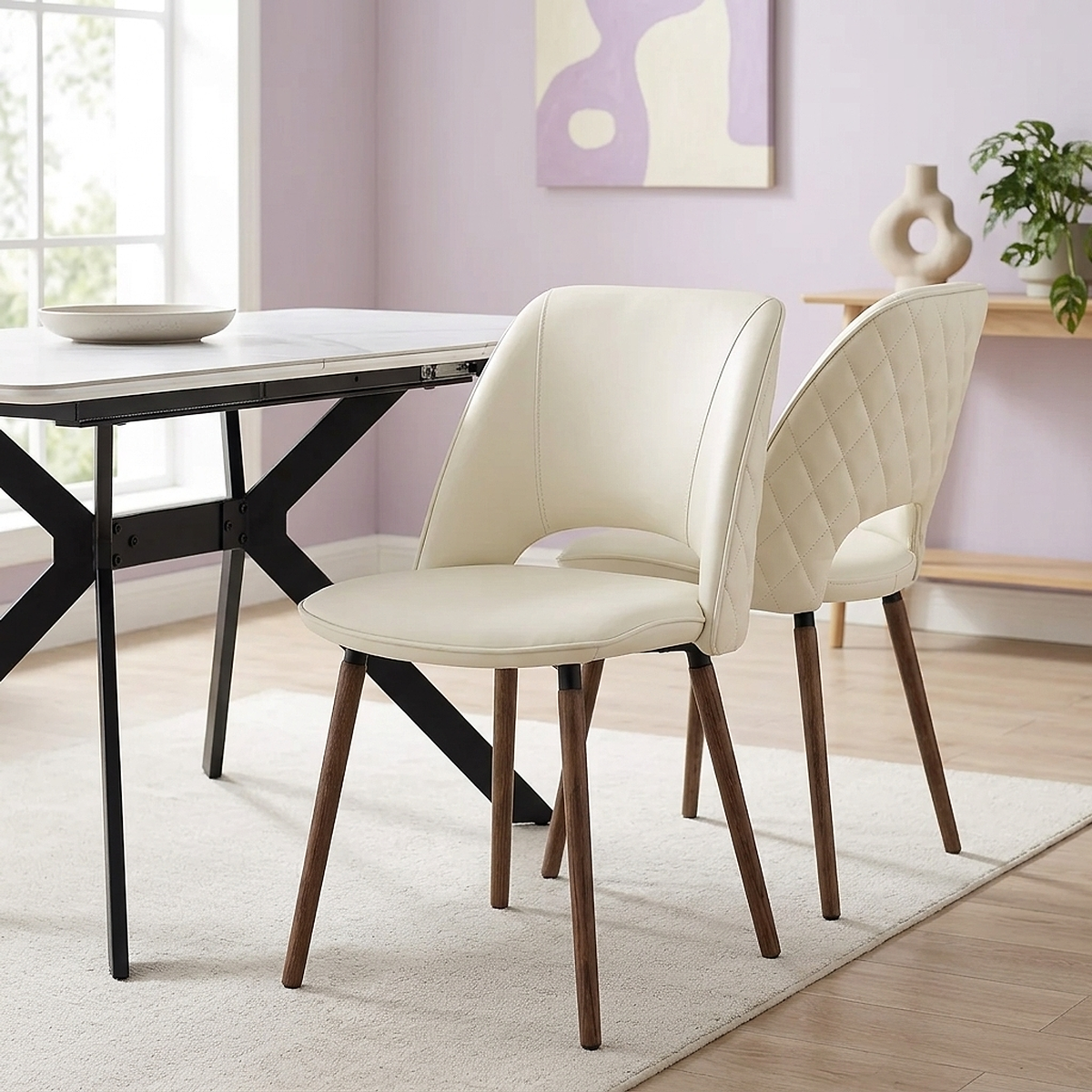 Walnussholz-Echtlederstuhl - Santo Beige