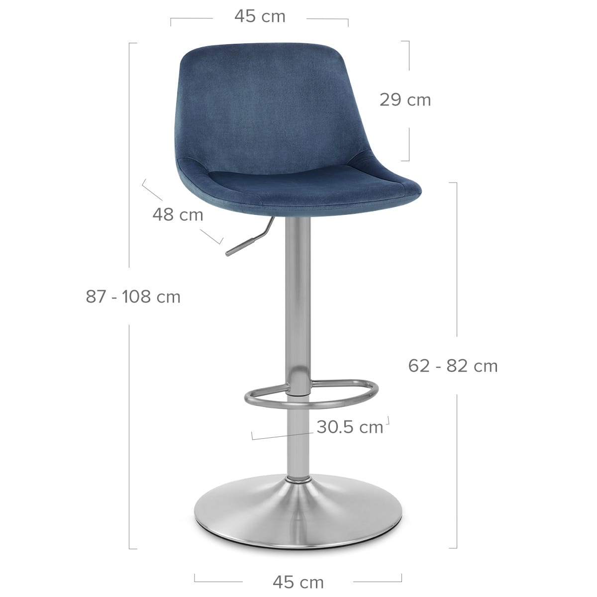 Samt Barhocker Gebürstet - Scoop Blau