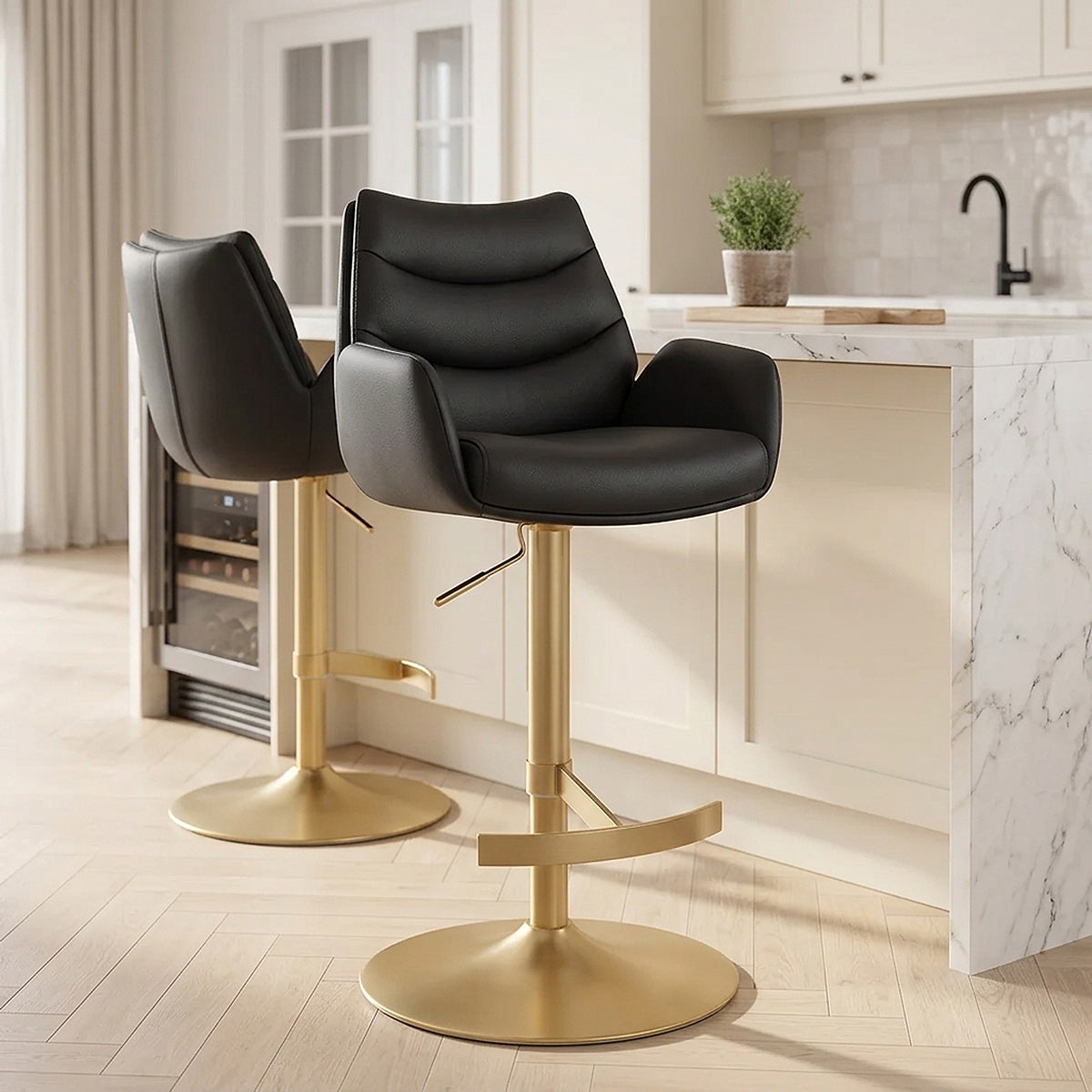 Barhocker Echtleder Gold - Seville Schwarz