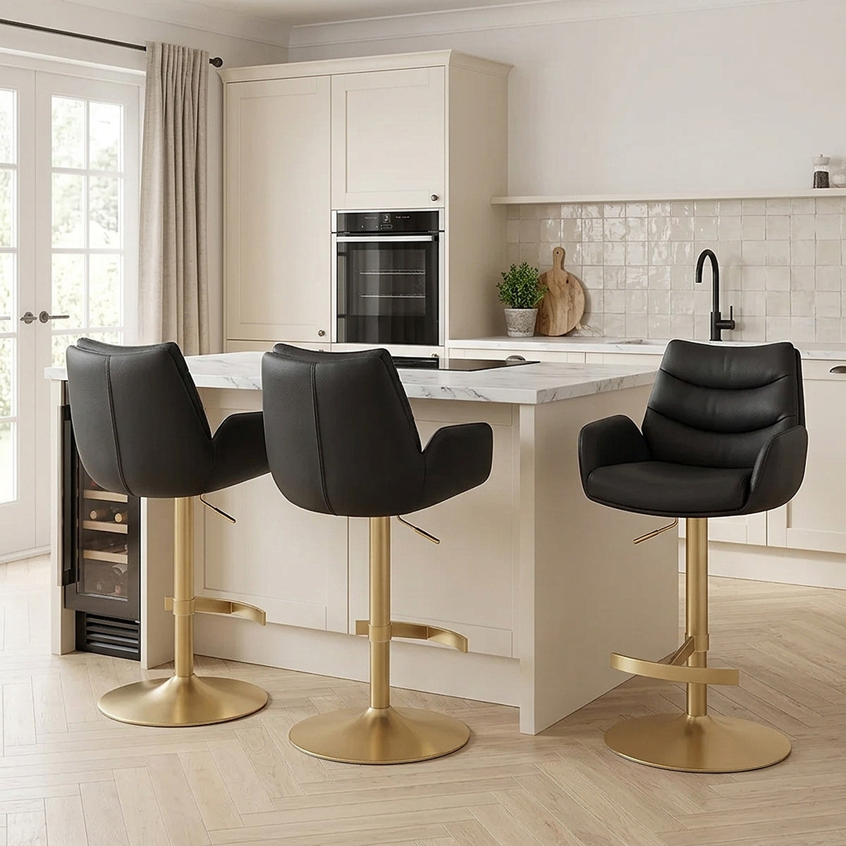 Barhocker Echtleder Gold - Seville Schwarz