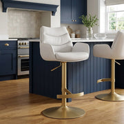 Barhocker Echtleder Gold - Seville Weiß
