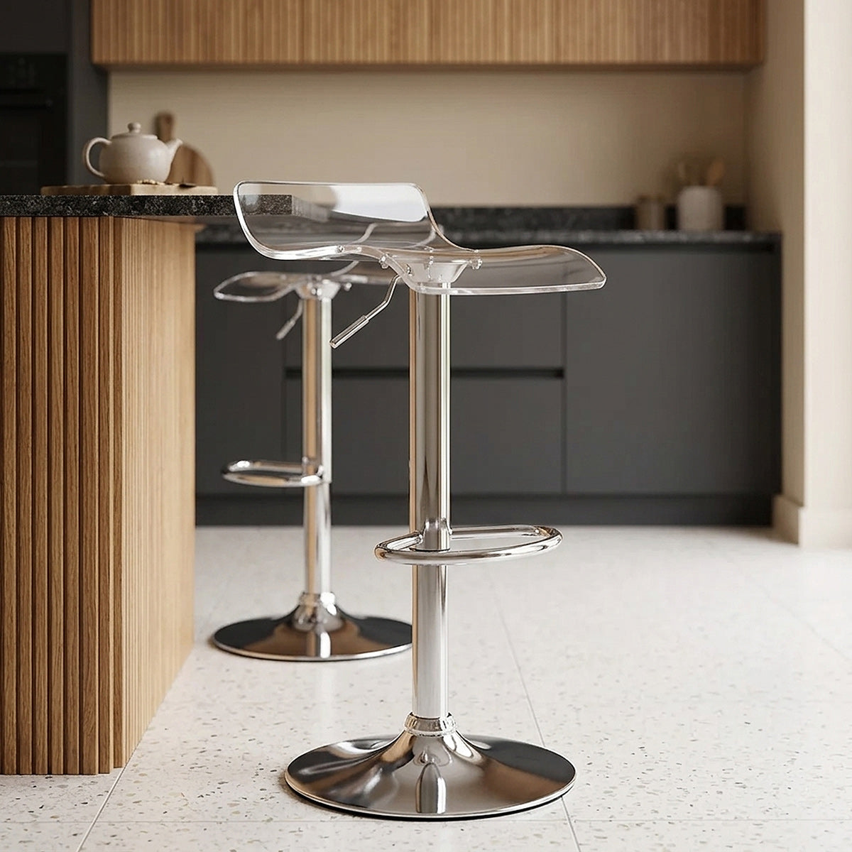 Plexiglas Barhocker Chrom - Shimmer Transparent
