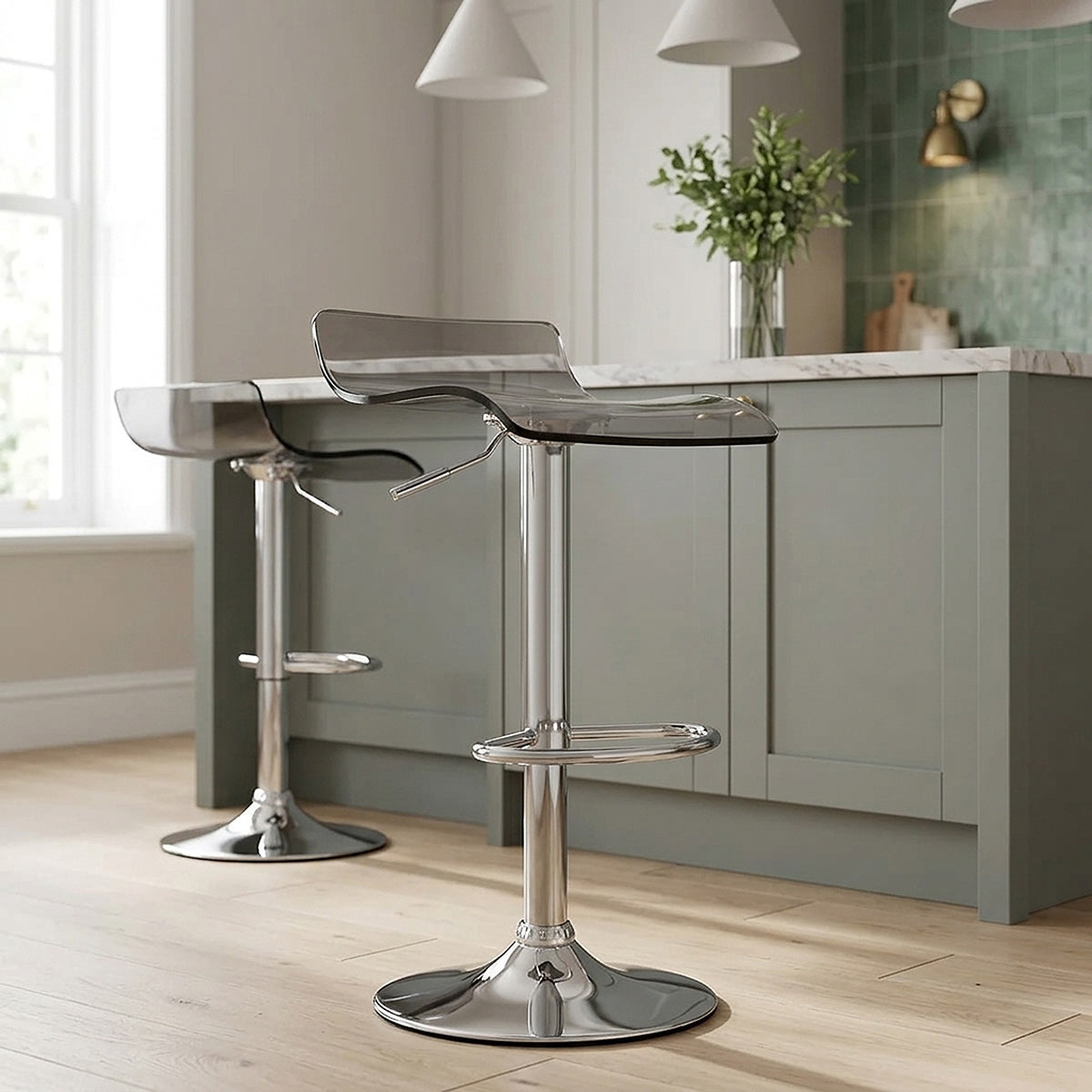 Plexiglas Barhocker Chrom - Shimmer Grau