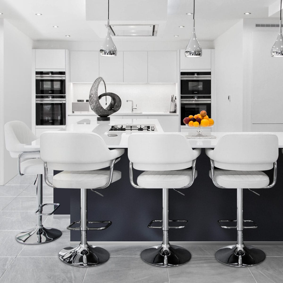 Sgabello Ecopelle Cromato - Skyline Bianco