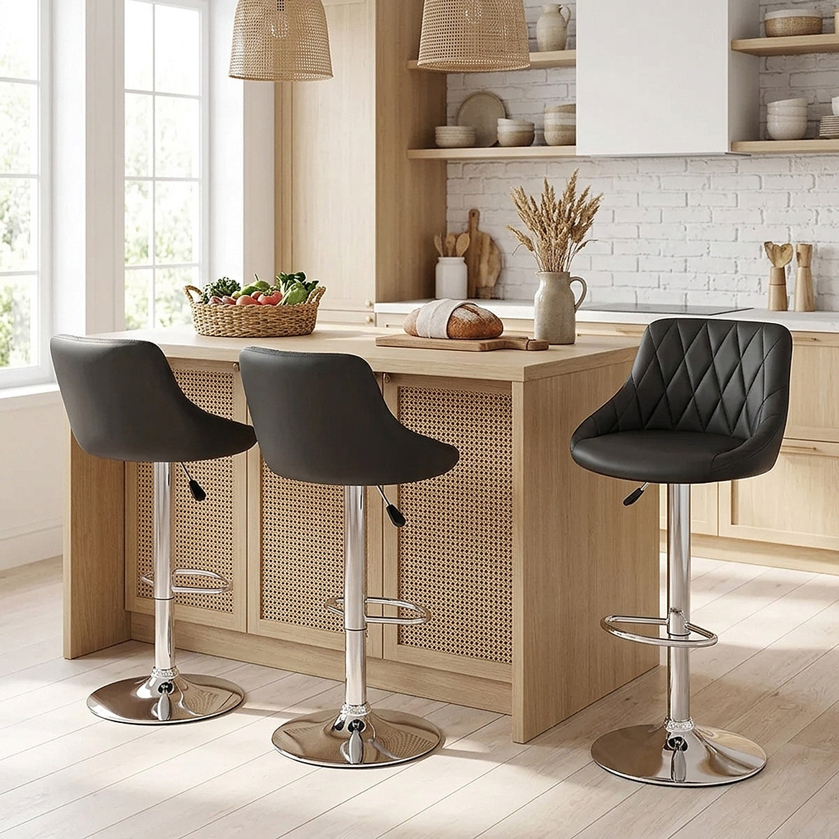 Kunstleder Barhocker Chrom - Stitch Schwarz