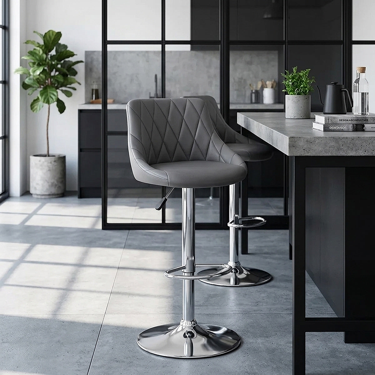 Kunstleder Barhocker Chrom - Stitch Grau