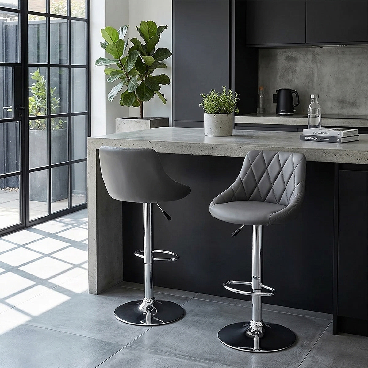 Kunstleder Barhocker Chrom - Stitch Grau