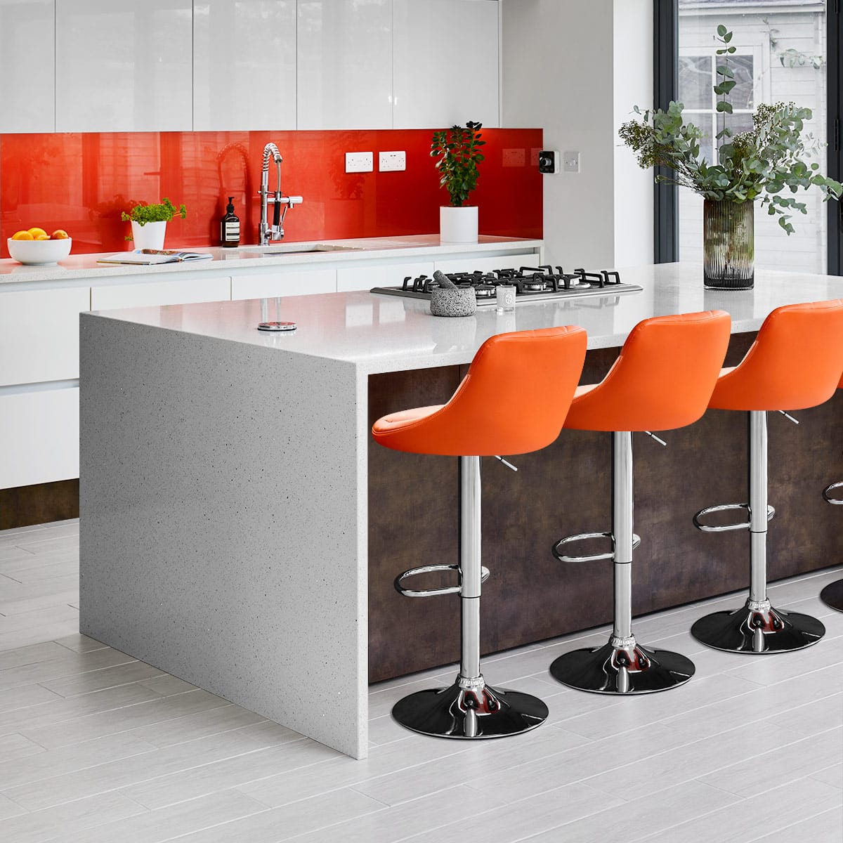 Kunstleder Barhocker Chrom - Stitch Orange