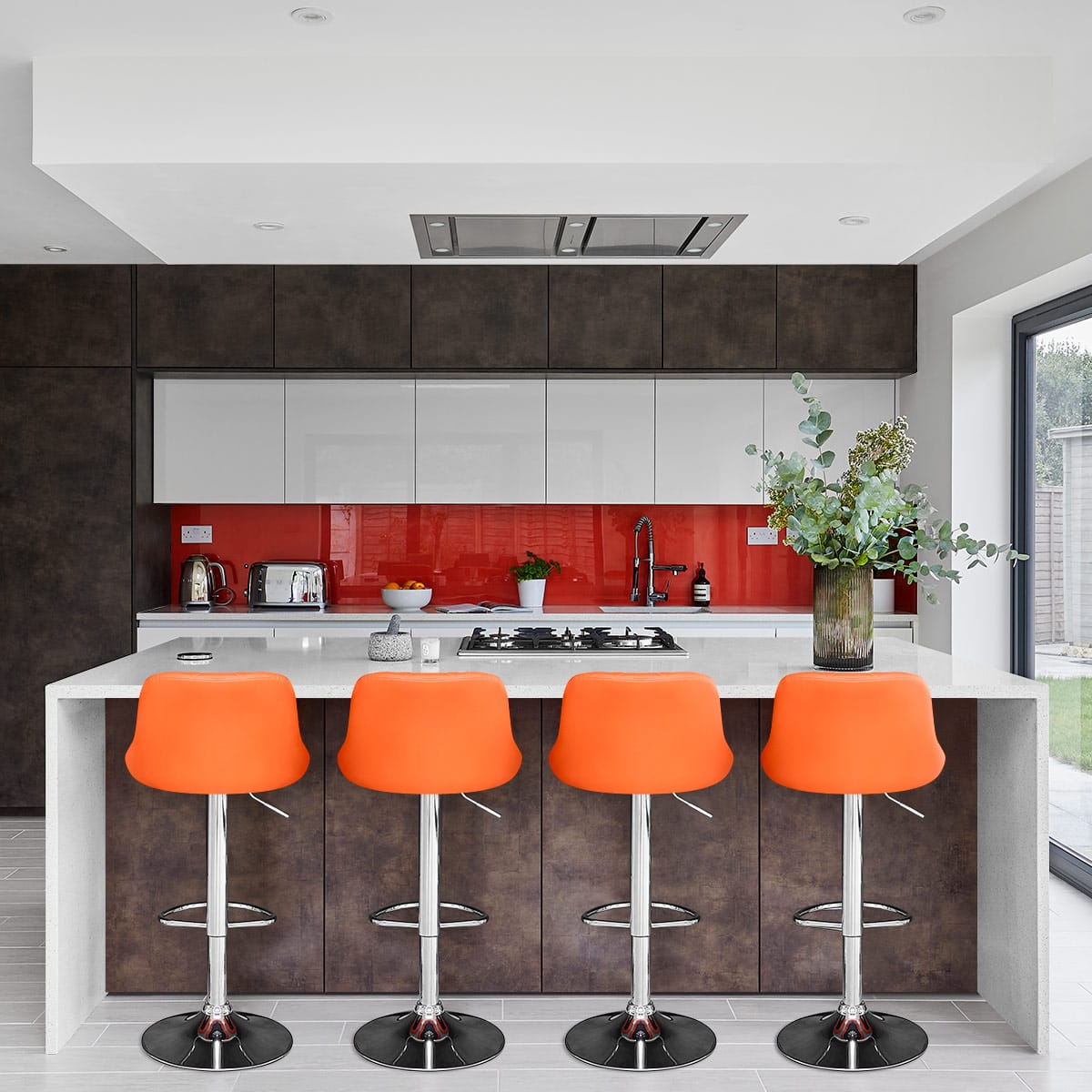 Kunstleder Barhocker Chrom - Stitch Orange