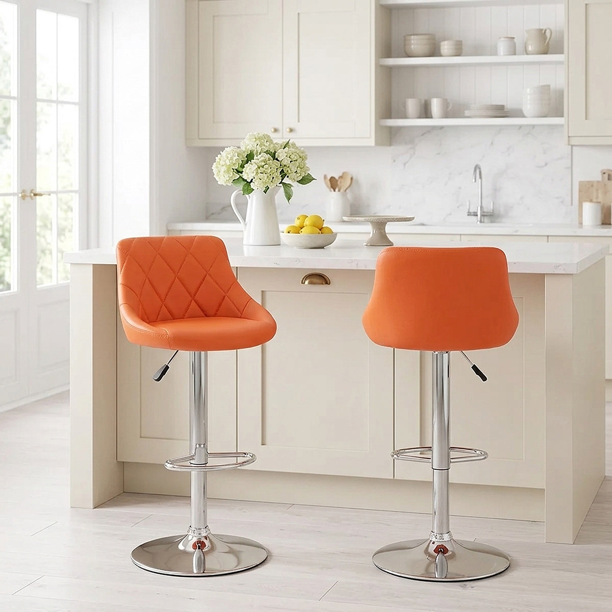Kunstleder Barhocker Chrom - Stitch Orange
