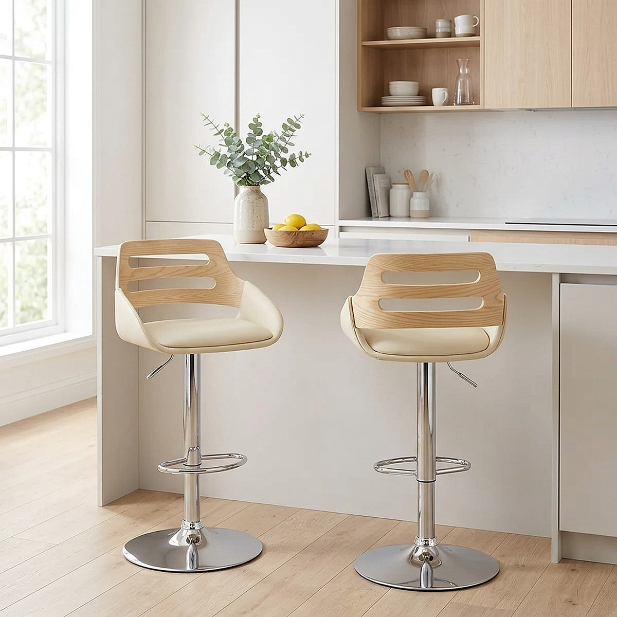 Kunstleder Holzbarhocker - Trio Beige