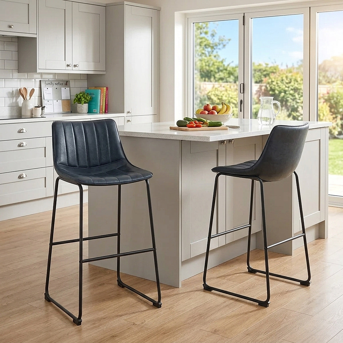 Sgabello Ecopelle Anticata Satinato - Tucker Blu Scuro